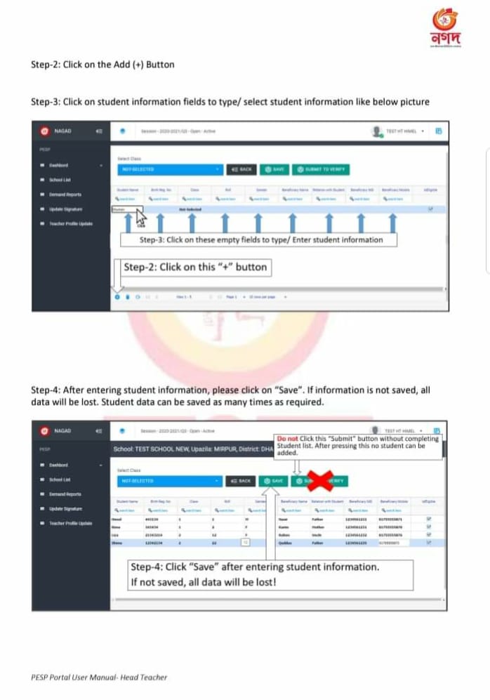 PESP Portal User Manual for head teacher