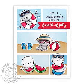 Sunny Studio Blog: Red, White & Blue 4th of July Summer Seal Card (using Sealiously Sweet & Happy Thoughts Stamps, Woodland Border Dies, Comic Strip Everyday Dies)
