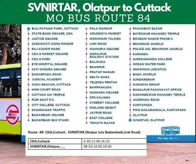 MO BUS Route 44 SVNirtar - CDA Cuttack Timetable and Route Map