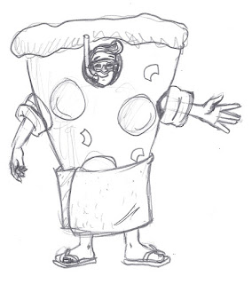 pizza costume dude at pool - sketch by JFleming 2017