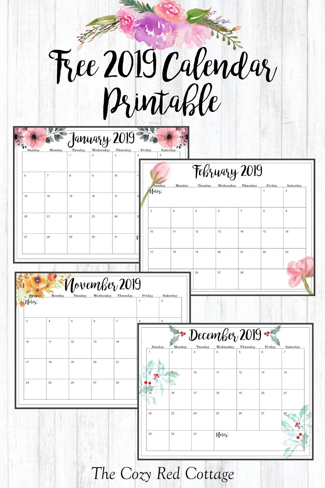 The Cozy Red Cottage Free 2019 Calendar Printable
