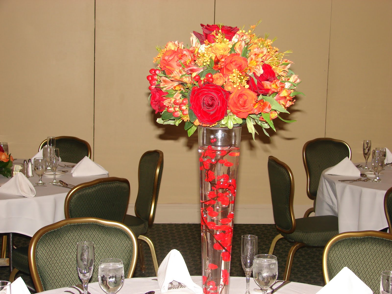 Vibrant Fall centerpiece at the Whitemarsh Country Club.