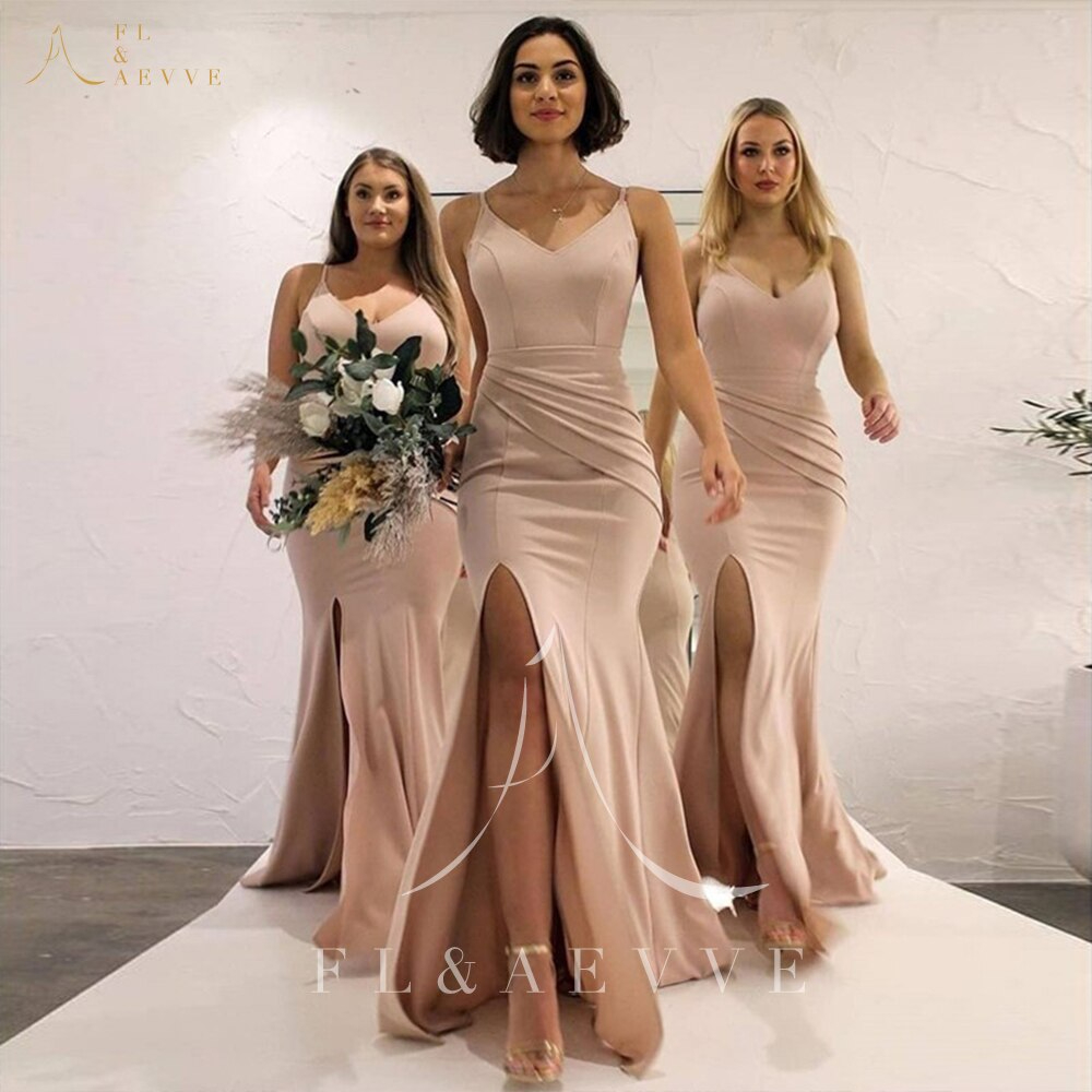 Mermaid Bridesmaid Dresses For Women 2022 Elegant Wedding Party Dress Champagne Satin Spaghetti Straps Bridesmaids Formal Gowns