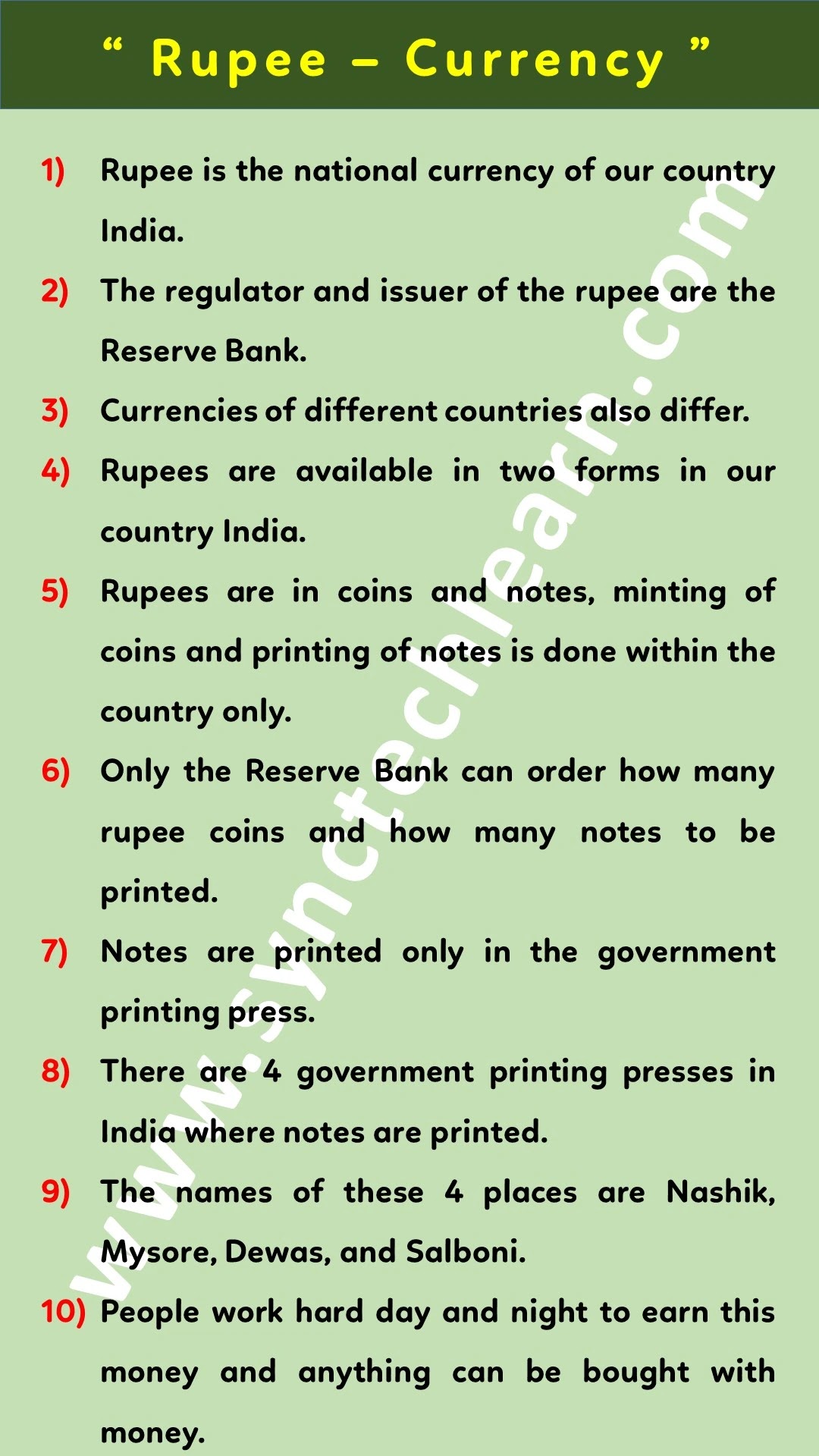 10 lines about rupee in english