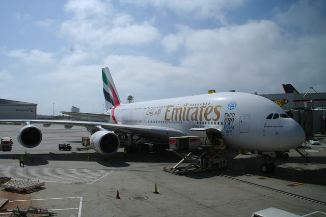 Emirates Airbus A380 on the ramp at Los Angeles International Airport (LAX)