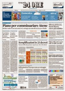 Il Sole 24 Ore del 29 Gennaio 2012 | ISSN 0391-786X | PDF HQ | Quotidiano | Economia | Finanza | Politica
Il Sole 24 Ore è il quotidiano economico più venduto tra quelli pubblicati in Italia e il terzo giornale d'informazione più venduto nel paese dopo il Corriere della Sera e La Repubblica.
La testata nacque il 9 novembre 1965 dalla fusione di due quotidiani: Il Sole, fondato nel 1865, e 24 Ore, nato nel 1946.