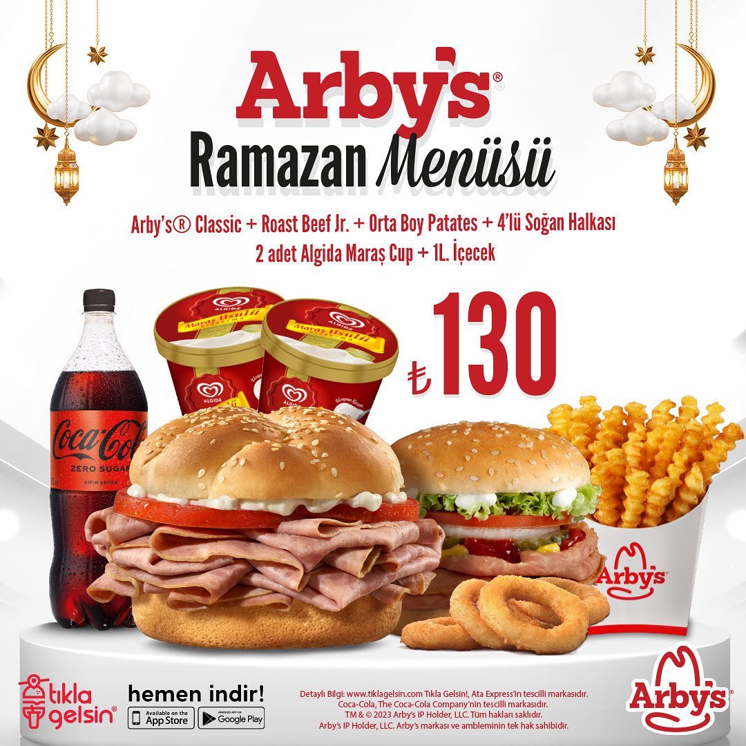 arby's ramazan iftar menüsü 2023 patates roast beef