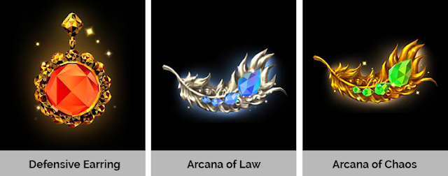 New accessories - Defensive Earring, Arcana of Law, Arcana of Chaos