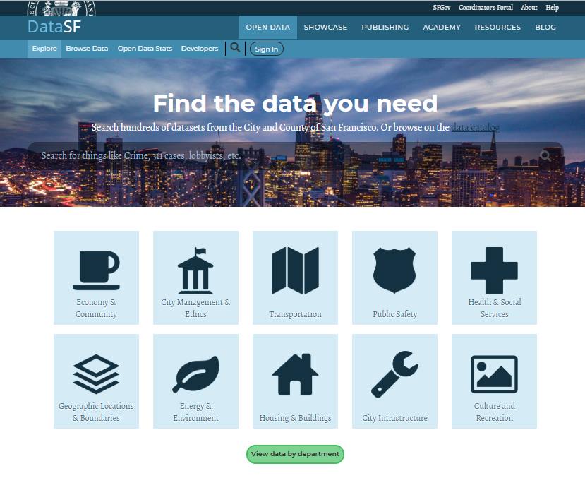 screen shot of San Francisco Open Data portal