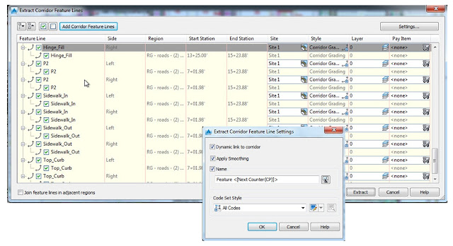 Extract corridor feature line settings in Civil 3D 2017