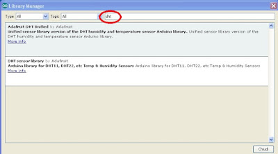 Ricerca libreria DHTper IDE Arduino Versione 1.6.5 - Fonte Arduino IDE
