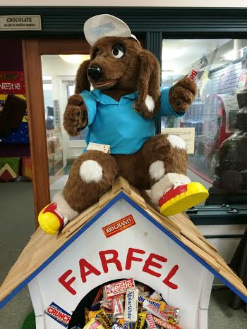 Farfel the Mascot of Nestle at the Chocolate Experience Museum in Burlington, WI