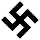 Right-facing black swastika on a white background, rotated 45 degrees.