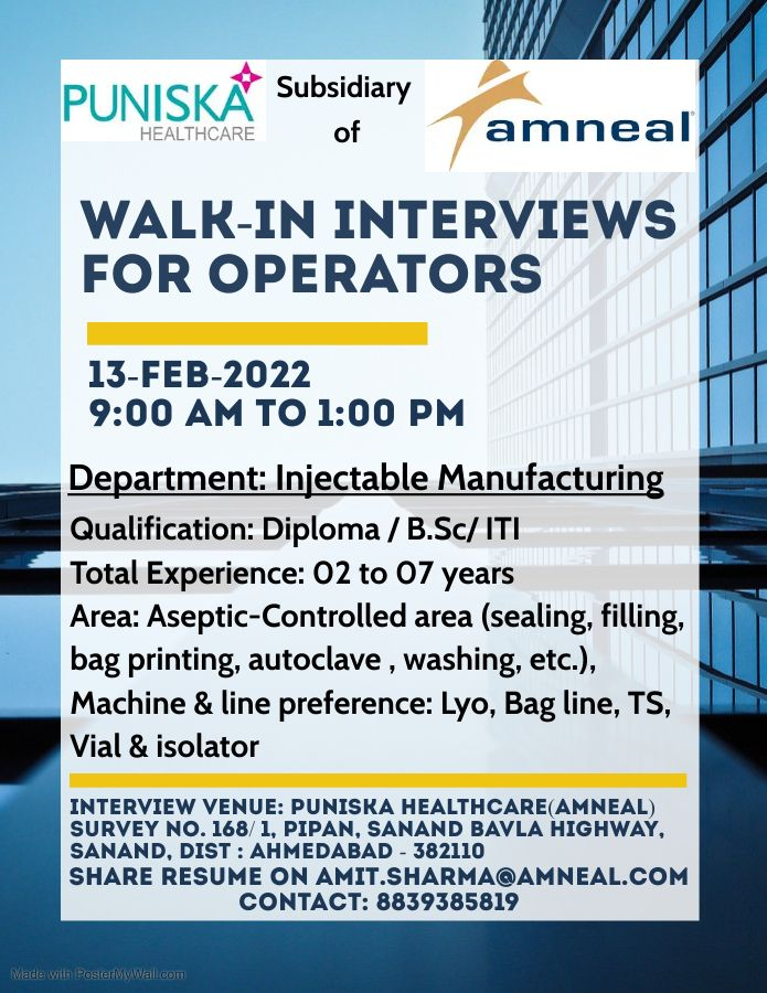 Job Availables,Puniska Healthcare  Walk-In-Interview For Diploma/ BSc/ ITI
