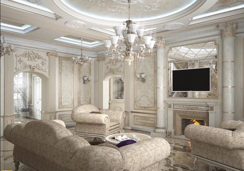 Living Room Gypsum Ceiling Design With Cornice & Concealed ...