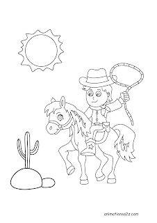 cowboy horse Texas coloring page for kids