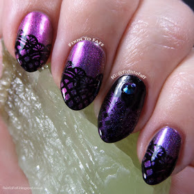 Lace stamped nail art over multi chrome color shifting polish.
