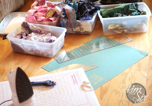 Cutting up scraps for temperature quilt