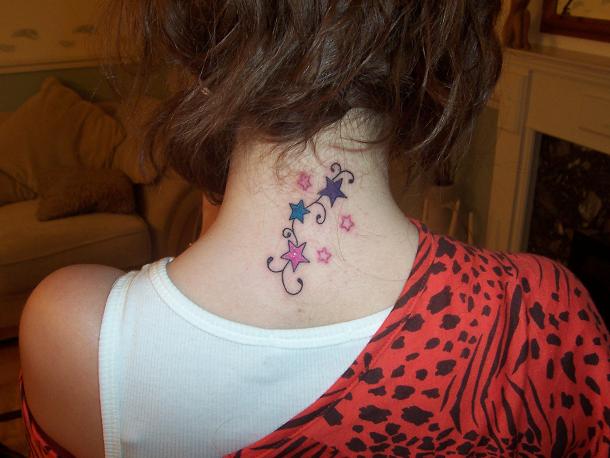 Neck Tattoos, flowers neck tattoo, Butterfly neck tattoo, Star neck tattoo