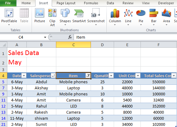 How to Insert Table in Excel