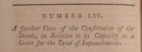 Title to Federalist 65 "A further View of the Constitution of the Senate, in Relation to its Capacity as a Court for the Trial of Impeachments."