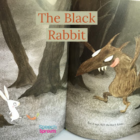 A little bunny meets a scary wolf in the woods in The Black Rabbit. A great book that is sound-loaded with R for spring speech therapy.