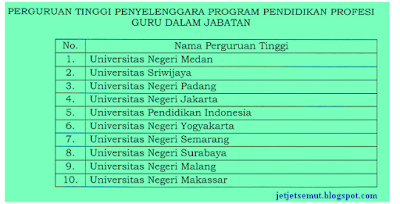 Perguruan Tinggi Penyelenggara Program PPG 