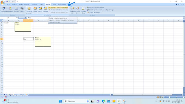 Mostrar u ocultar comentarios en Excel