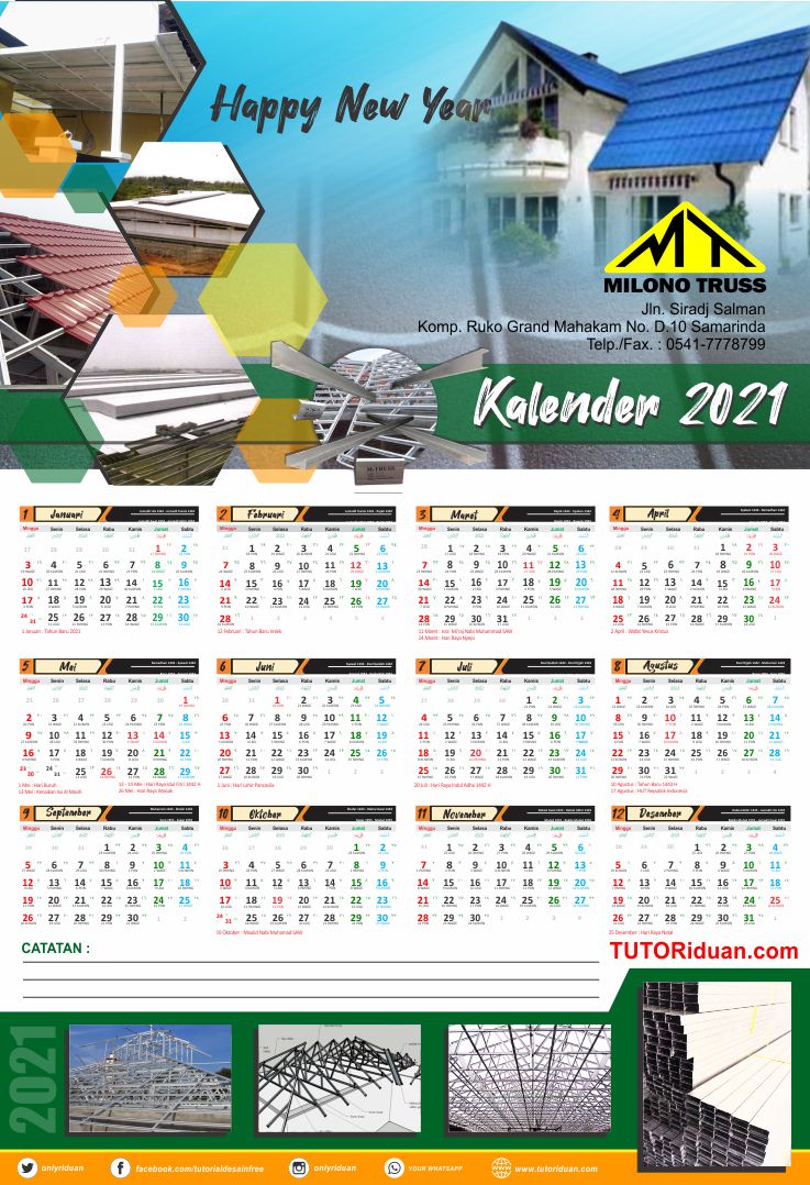  Desain  Kalender  Dinding 2021 Format 12 Bulan Photoshop 