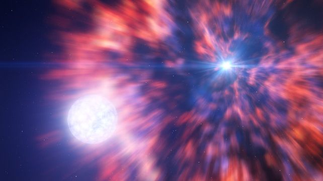 An artist's impression of a star in a binary system surviving the supernova of its companion