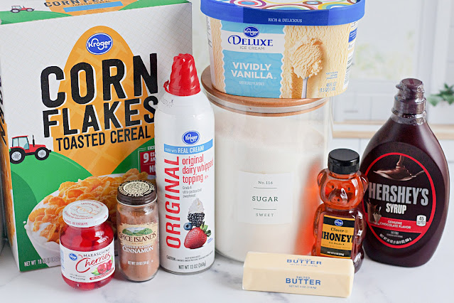 recipe ingredients displayed on a marble background.