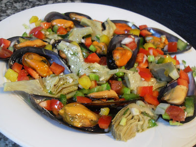 Mejillones y alcachofas con vinagreta