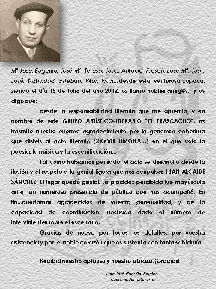 GRUPO LITERARIO GUADIANA: CARTA DE AGRADECIMIENTO DE JUAN 