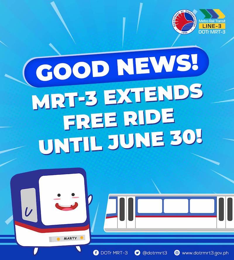 MRT-3 FREE ride lasts until June 30