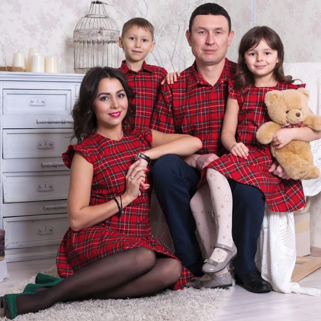 Plaid Falbala Family Outfits