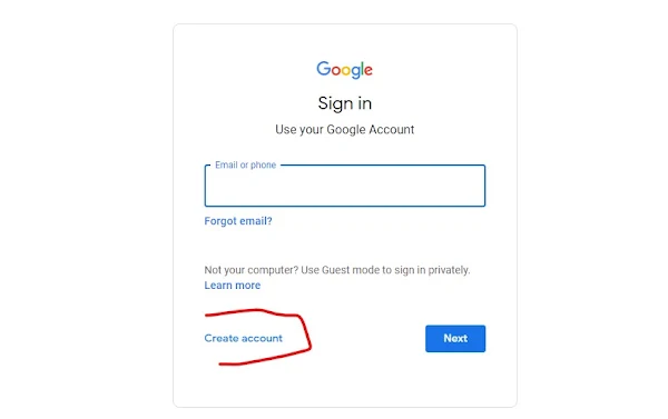 Creating a Gmail Account step 1
