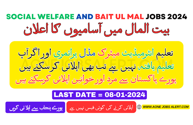 Social Welfare and Bait ul Mal Department Punjab Jobs 2024 Latest