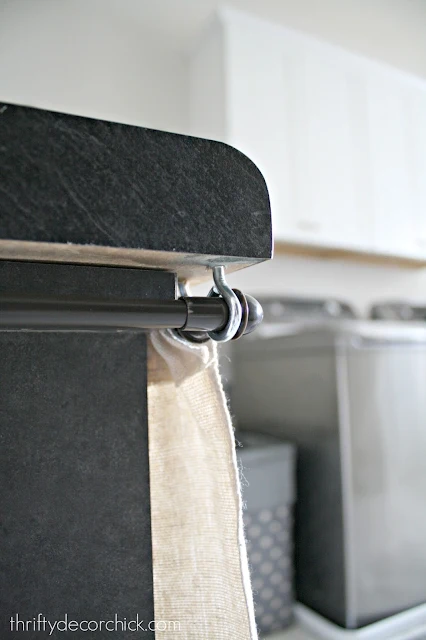 How to hang DIY curtains around laundry table