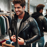 Hombre probando una chaqueta de cuero