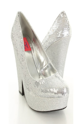 Silver Sequins Upper Closed Toe Glitter Platform Heels 