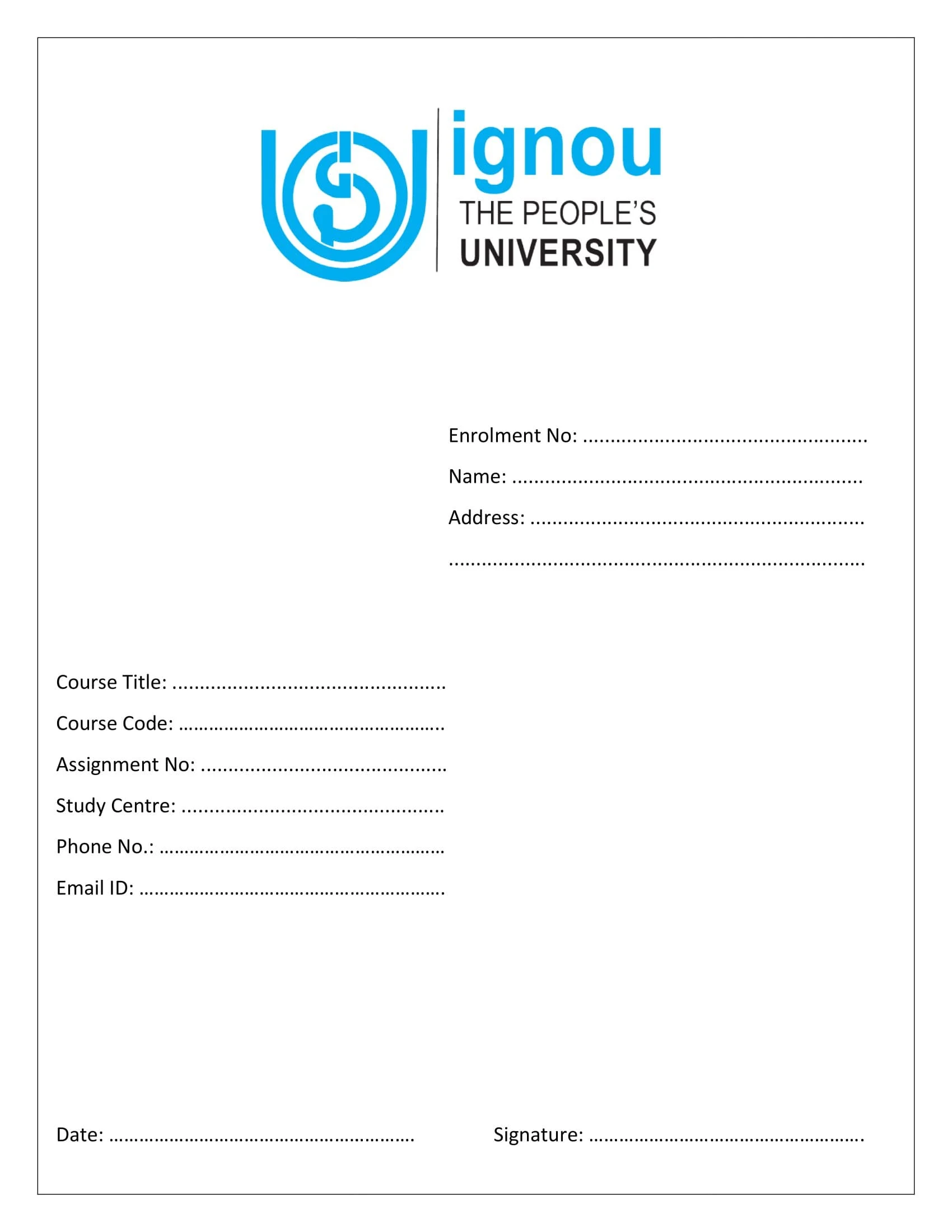 ignou assignment front page pdf download