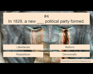In 1828, a new ___ political party formed. Answer choices include: Libertarian, Reform, Republican, Democratic