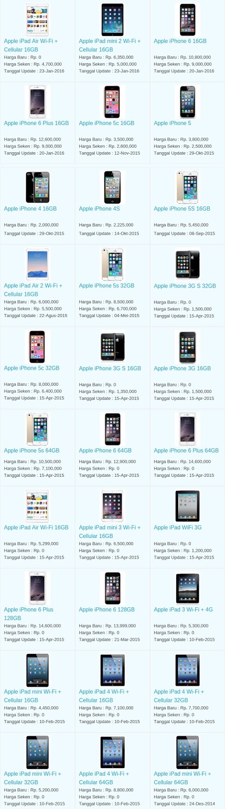 Daftar Harga Terbaru Hp Apple Maret 2016