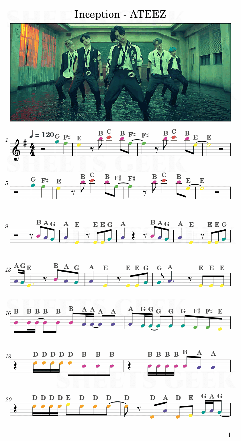 Inception - ATEEZ Easy Sheet Music Free for piano, keyboard, flute, violin, sax, cello page 1