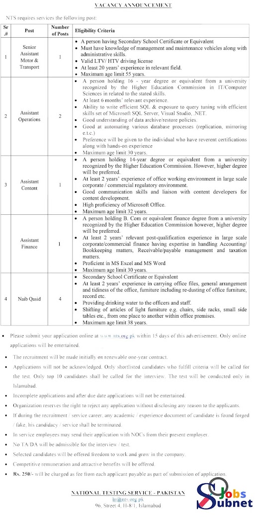 NTS Jobs 2023 - National Testing Services of Pakistan