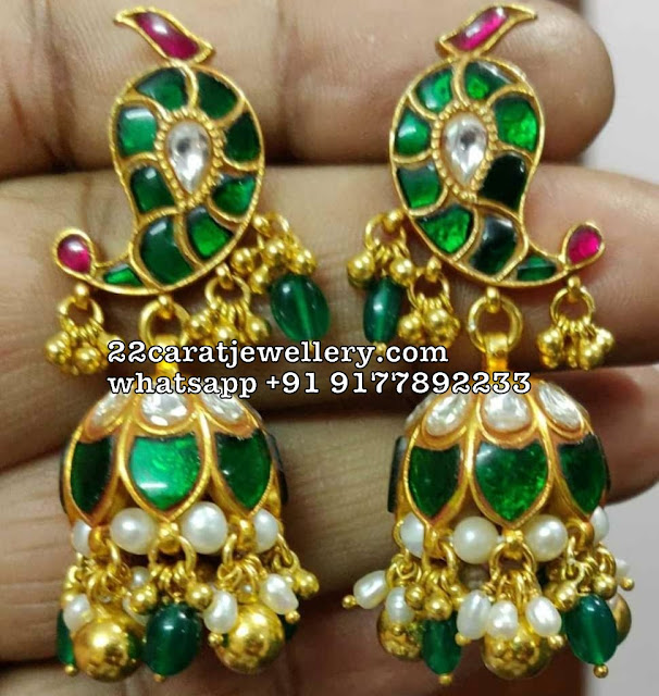 925 Silver Antique Finish Kundan Jhumkas