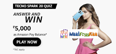 Amazon Tecno Spark 20 Quiz Answers Win Rs 5000