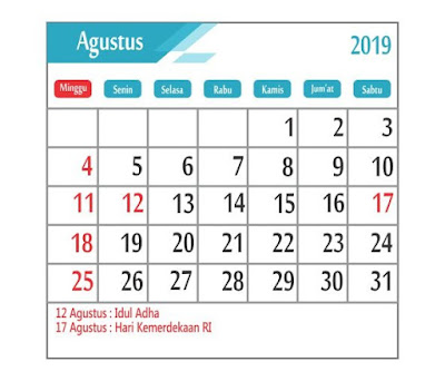 Kalender Agustus 2019 - tanggal merah