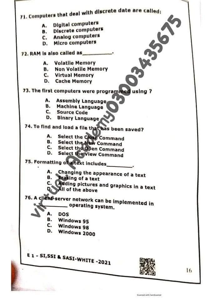 Ministry of Defence (MOD) Sub Inspector AD Past Papers Psychometric MCQs