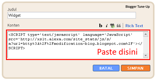 Memasang Alexa Rank Pada Blogger